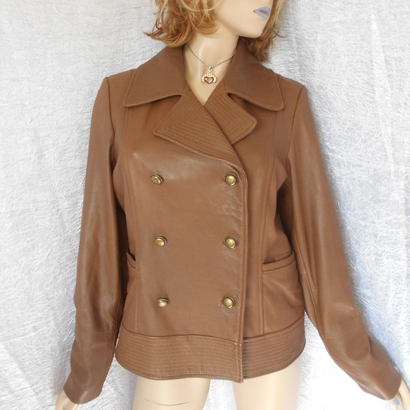 Calvin Klein Jackets & Blazers - CALVIN KLEIN 100% Genuine Leather Double-Breasted Jacket Coat - Sz L Brown